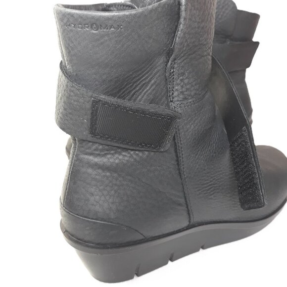 Ecco Skyler Hydromax Leather Black Moto Wedge Ankle Boot 40EU/9US - Picture 4 of 12